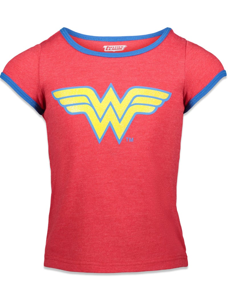 DC Comics Justice League Batgirl Super Girl Wonder Woman Toddler Girls 3 Pack T-Shirts Red, Purple, and Blue Heather 4T - Image 4